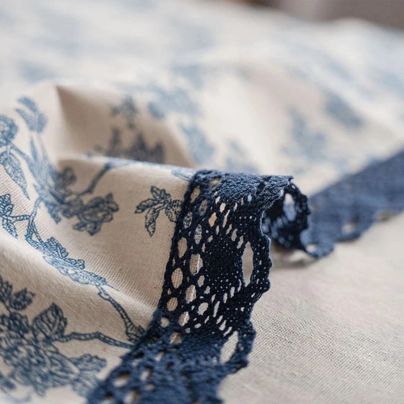 140 X 200cm Flower Pattern Tablecloth Linen Cotton Table Cloth Blue Rose Dining — image 8