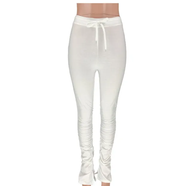 Solid Color Sweatshirt Fabric Pleated Slit Micro Flare Sweatpants White - Shop at LoveMi
