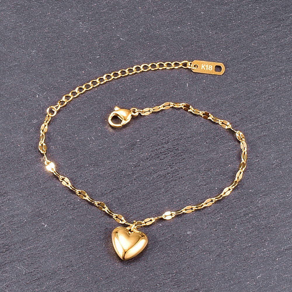 Simple Love Peach Heart Japanese Glittering Sequin Bracelet Jewelry Women