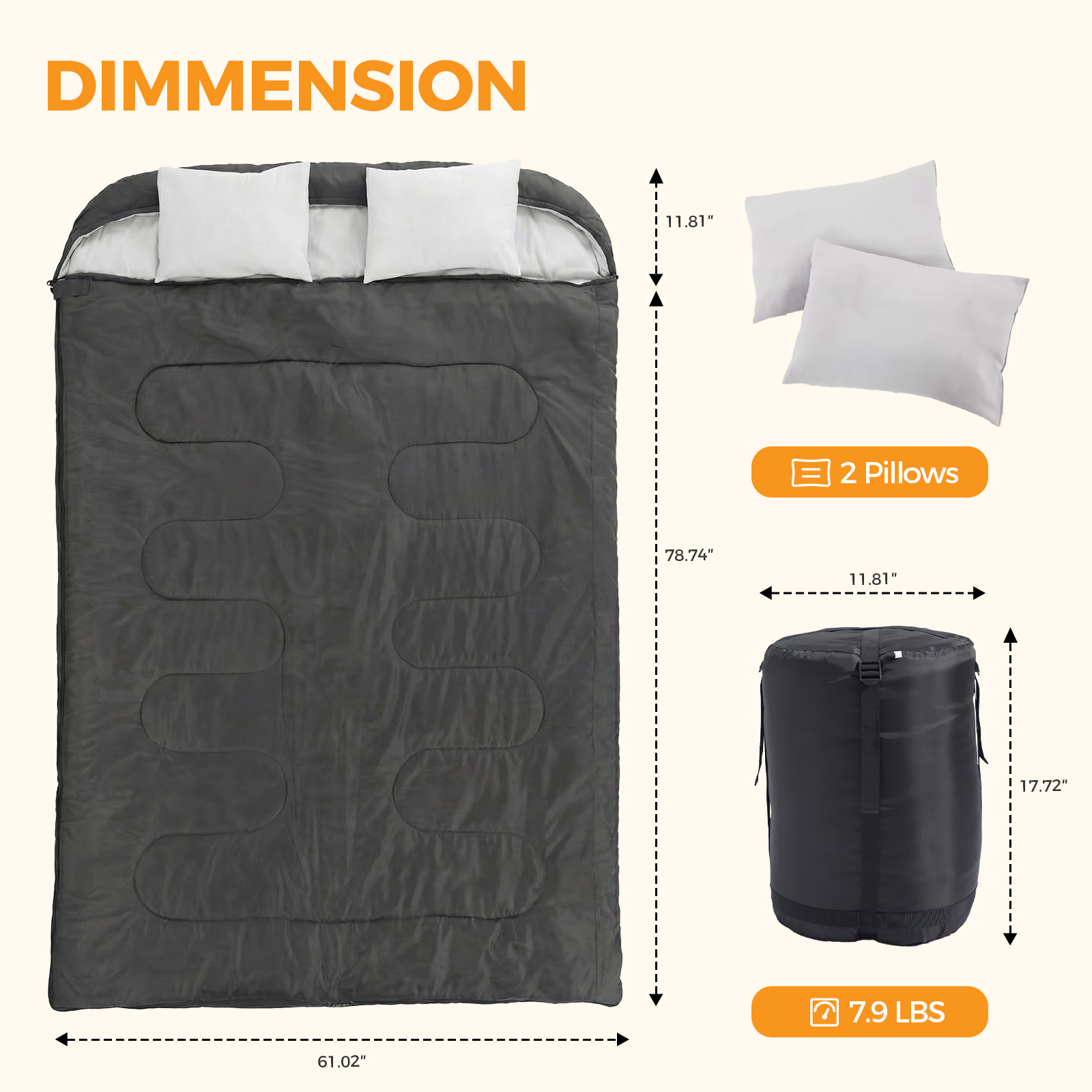 Adult Double Warm Sleeping Bag With Pillow, Lightweight, Portable And Compact Double Sleeping Bag