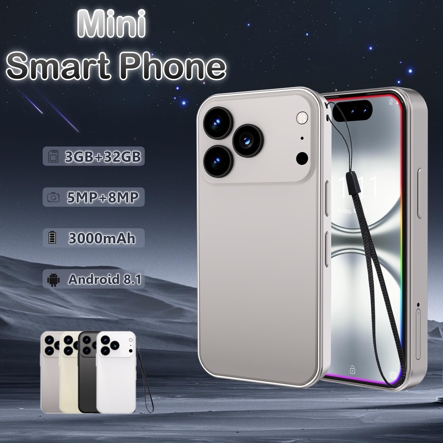 4.0 Inch Mini Smartphone, Android 8.1, 3GB RAM 32GB Storage, Dual SIM Unlocked 3G LTE, 3000mAh Battery, Compact Pocket Phone For Students Seniors Backup