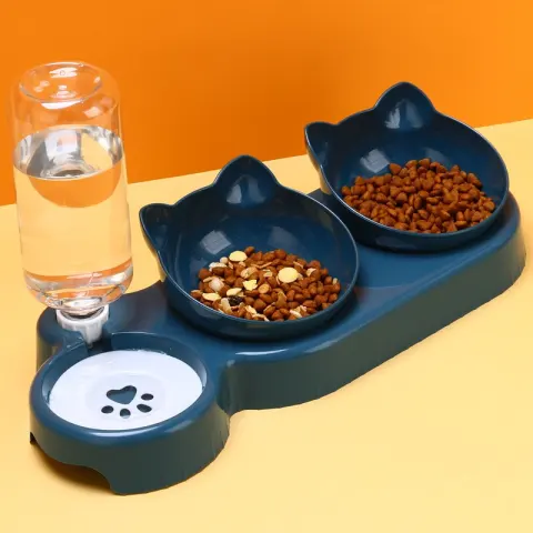 Plastic Double Bowl Anti Roll Pet Products for Cats