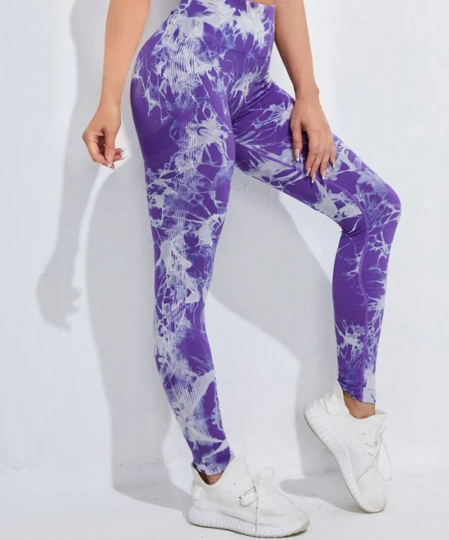 Tie Dyed Peach Hip Lifting Fitness High Waist Pants Women'S Tight Fitting Stretch Yoga Seamless And Quick Drying Hip Sports Trousers Lilac Xs - Shop at LoveMi
