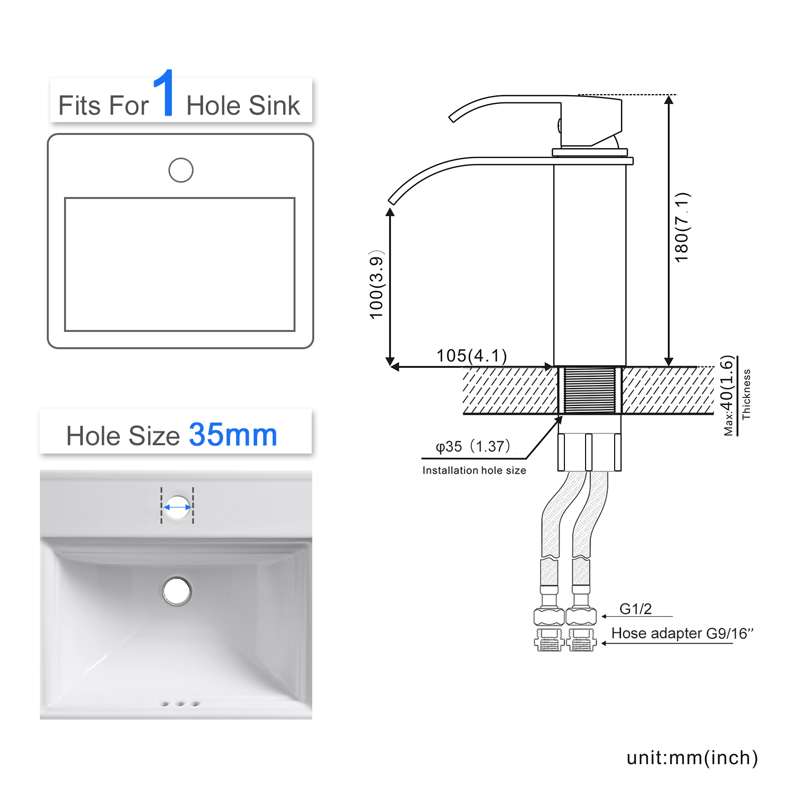 Title 1, Waterfall Face Basin Faucet Cold And Hot Full C...