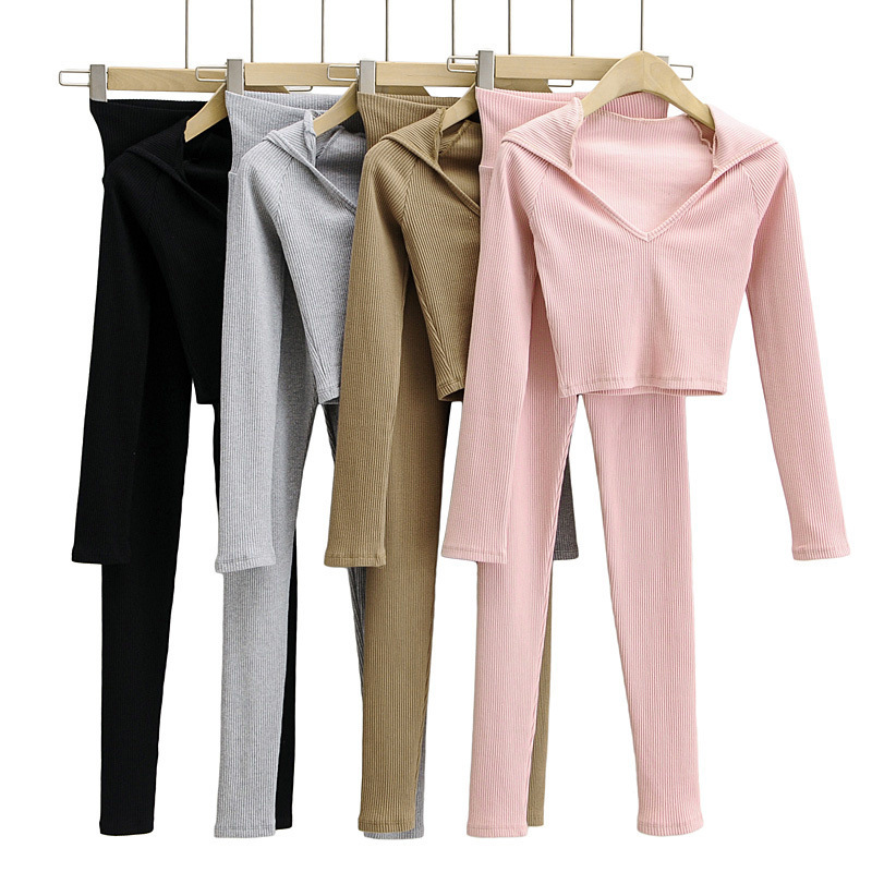 Women's Threaded Hooded Sweatshirt Sports Trousers Suit