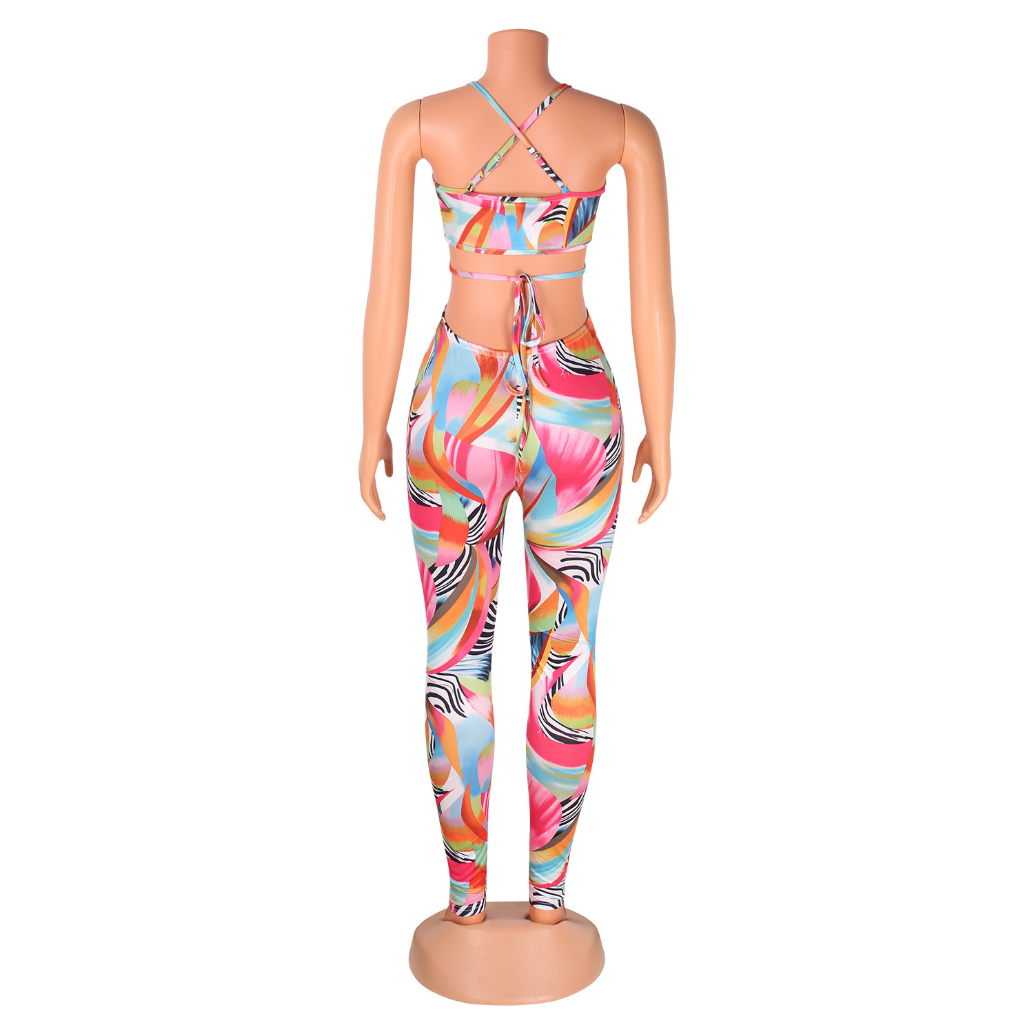 Fashion Sexy Nightclub Print Cross-Tie Jumpsuit