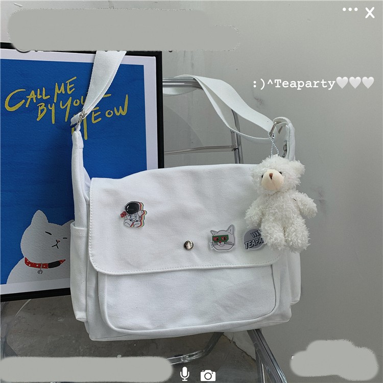 Men And Women Solid Color Street Large Capacity Cross-body Messenger Bag Canvas Bag For Men And Women