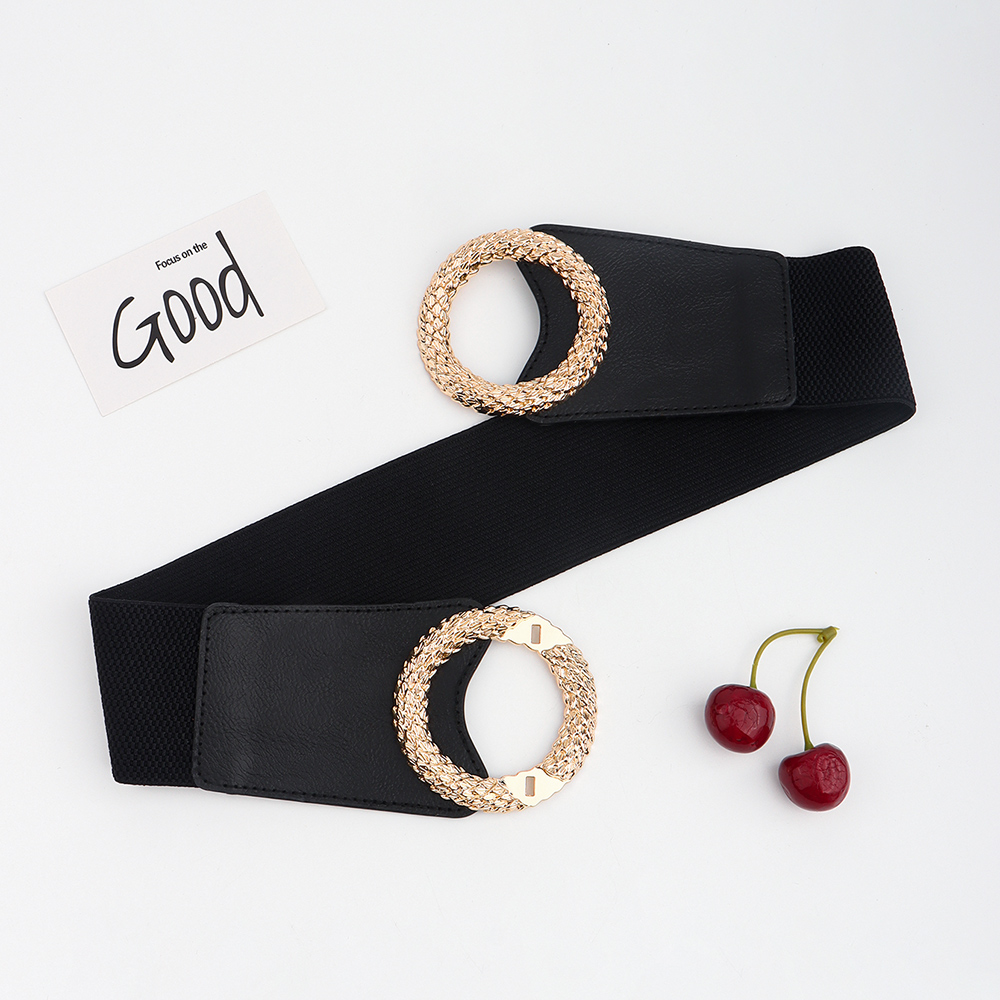 Title 6, New Black Double Ring Fashion Elastic Belt Gold...