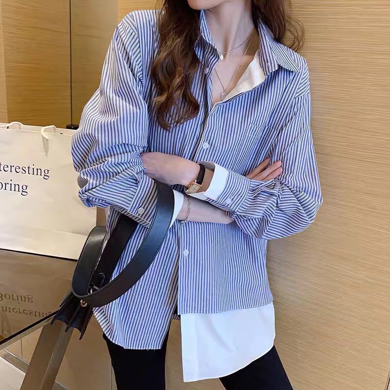 Stitching Blouse Retro Hong Kong Style Design Niche Shirt