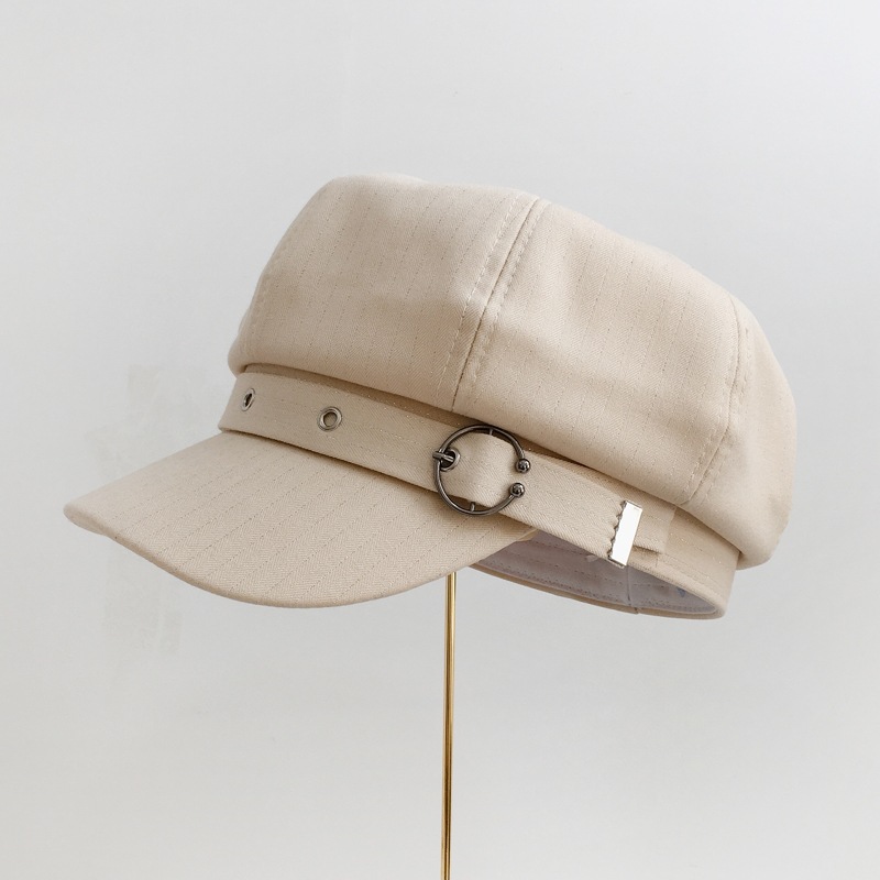 Women's Retro Fashion Metal Ring Buckle Bright Silk Beret