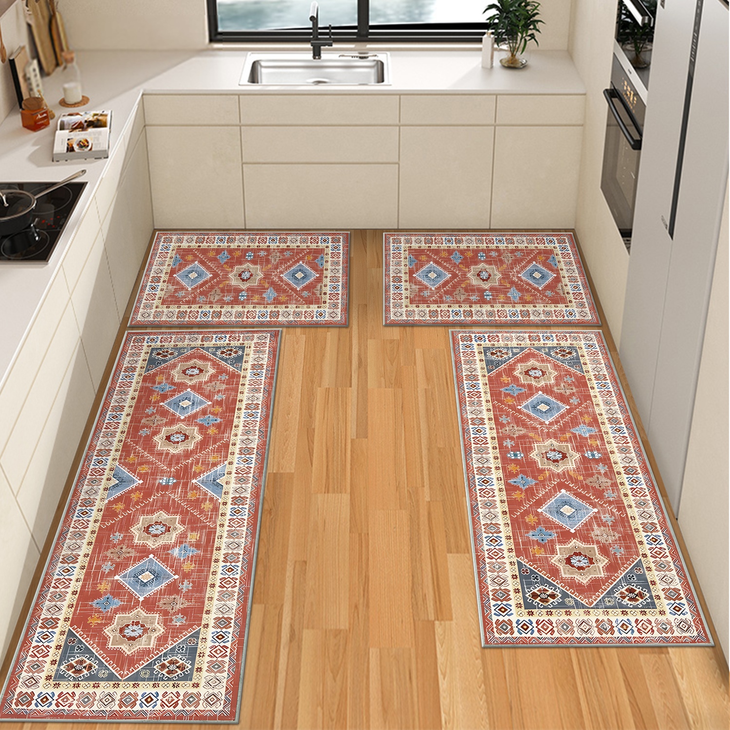 Boho Kitchen Rugs Sets 4 Piece With Runner Floral Kitchen Floor Mat Carpet Farmhouse Kitchen Rugs And Mats Non Skid Washable Runner Rug For Kitchen Floor Sink