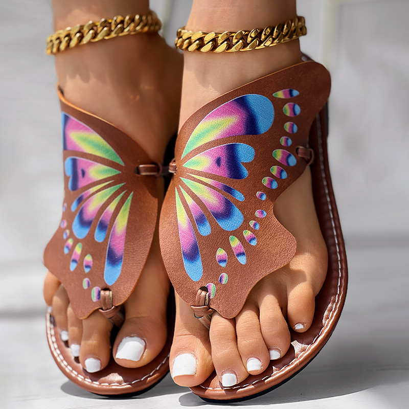 utterfly print round toe flip flops comfortable summer beach shoes casua 4