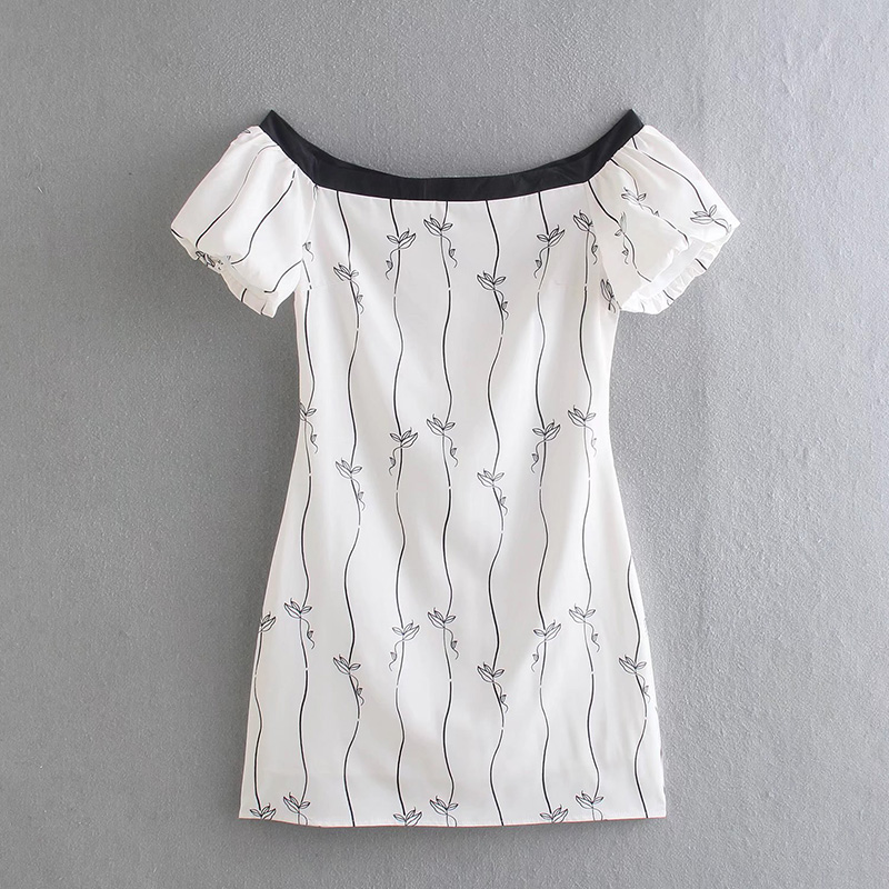 Retro Contrast Color Stitching Print Temperament Slim Slim Dress - 9
