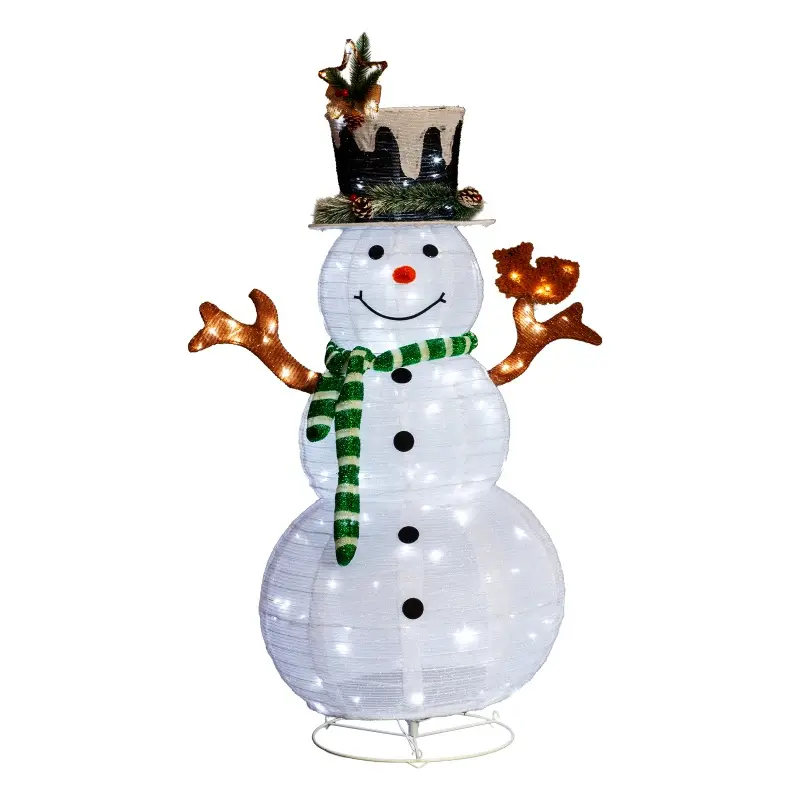 4ft White Squirrel And Star Snowman, 120L White LED Light, Telescopic Style, Christmas Snowman Light, 30V 3.6W, US Standard