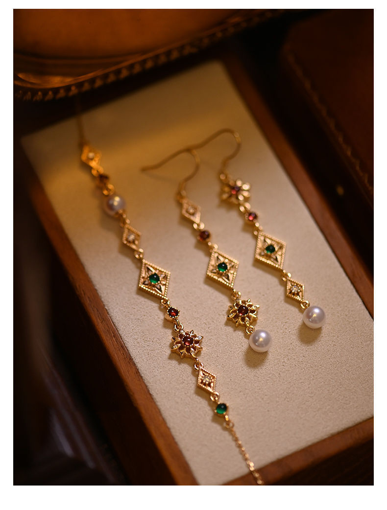 Boucles d'oreilles en argent s925 avec zircon — style rétro français 6