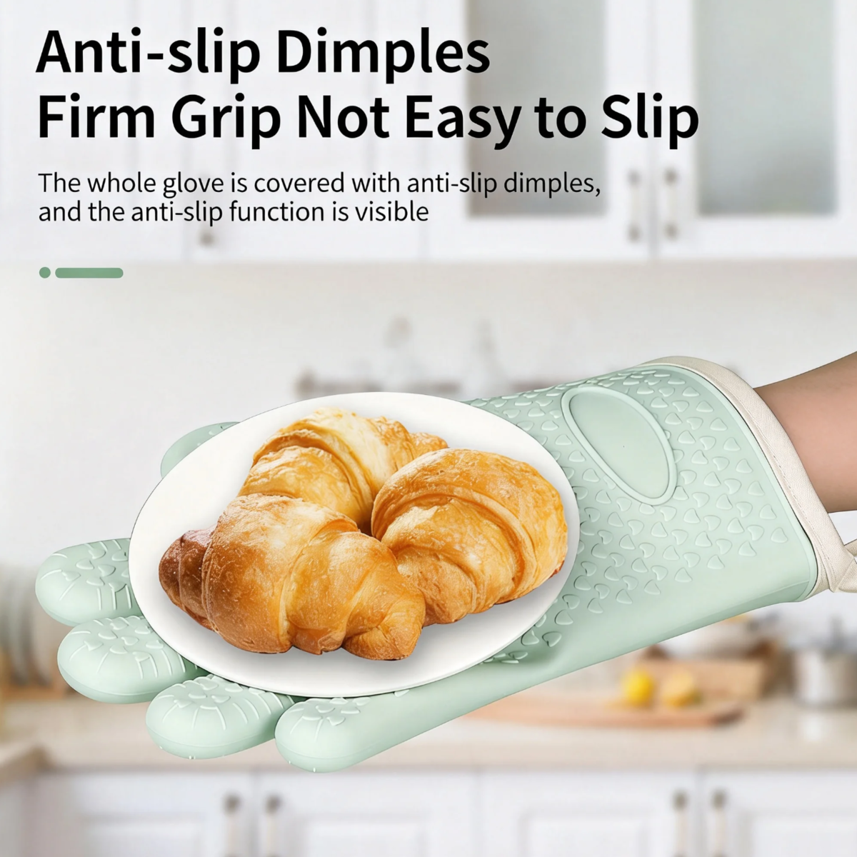 Silicone Oven Mitts Heat Resistant, Thick 5-Finger Kitchen Gloves With Cotton Lining For Baking BBQ Cooking, Non-Slip Waterproof Protective Gloves For Hot Pot Handling