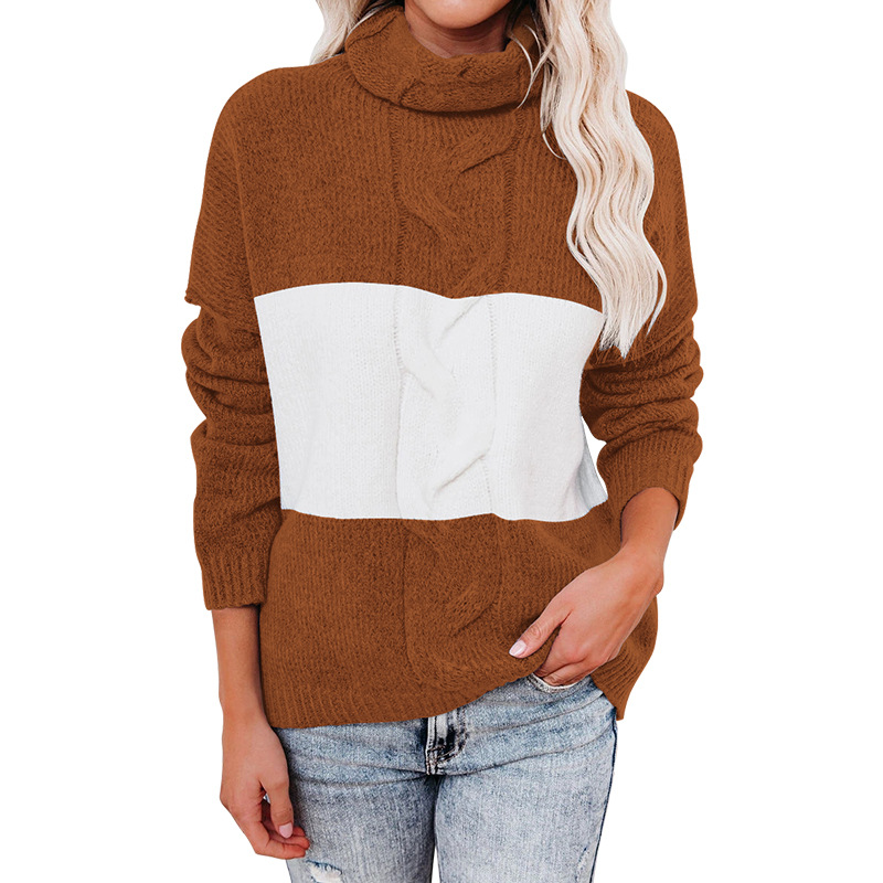 Title 5, Striped Loose Turtleneck Knitted Sweater Women...