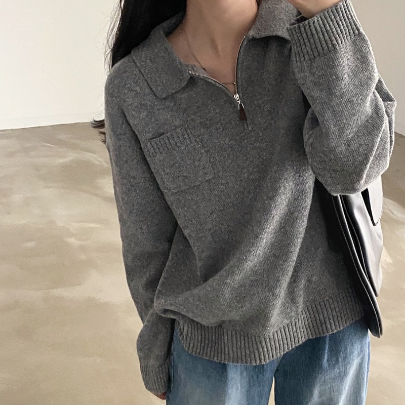 Half Zip Pullover Solid Colour Casual Sweater