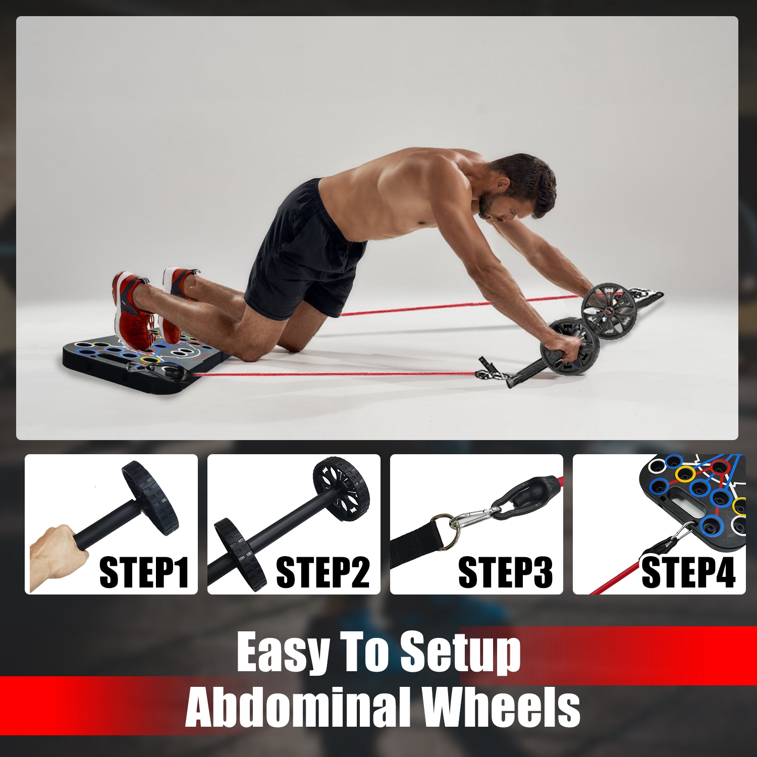 Multifunctional Push Up Board Home Strength Training Equipment With 15 Fitness Accessories Pilates Bar Resistance Band Roller Wheel Full Body Workout Home Gym Equipment — foto 10
