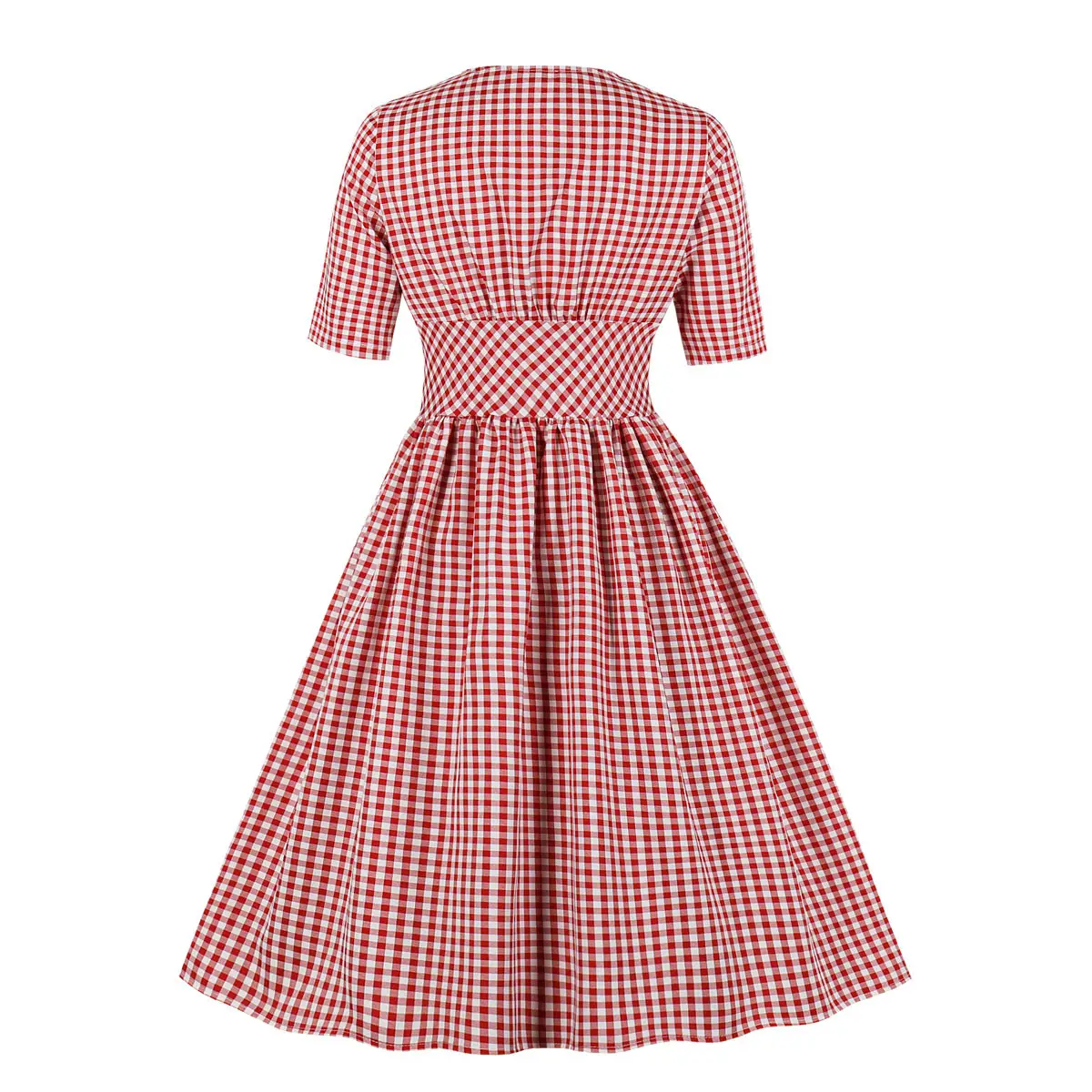 European And American Women's Stand-up Collar Single-breasted Retro Skirt Plaid Dress