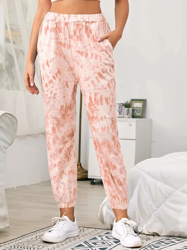 Women's Tie dye Print Gradient Sport Casual Trousers Pink - Shop at LoveMi