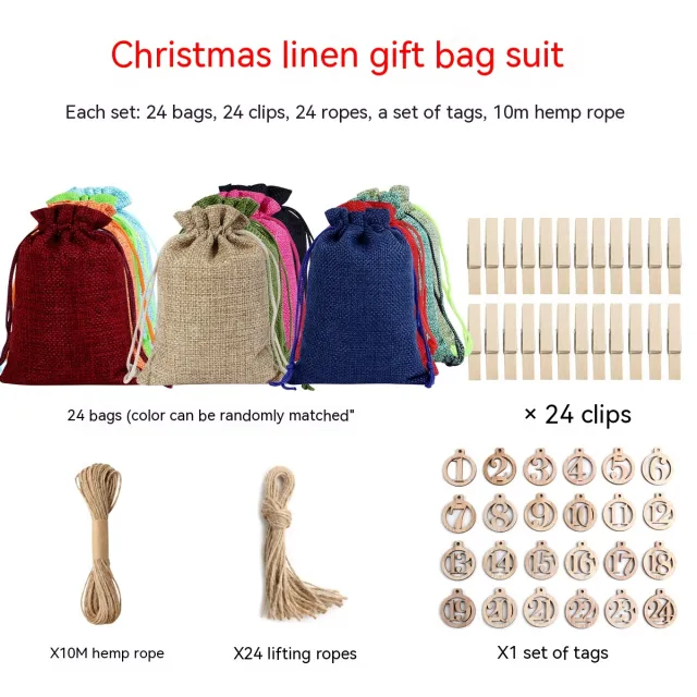 Linen Drawstring Christmas Gift Bag Christmas Round Digital Tag - Shop at LoveMi