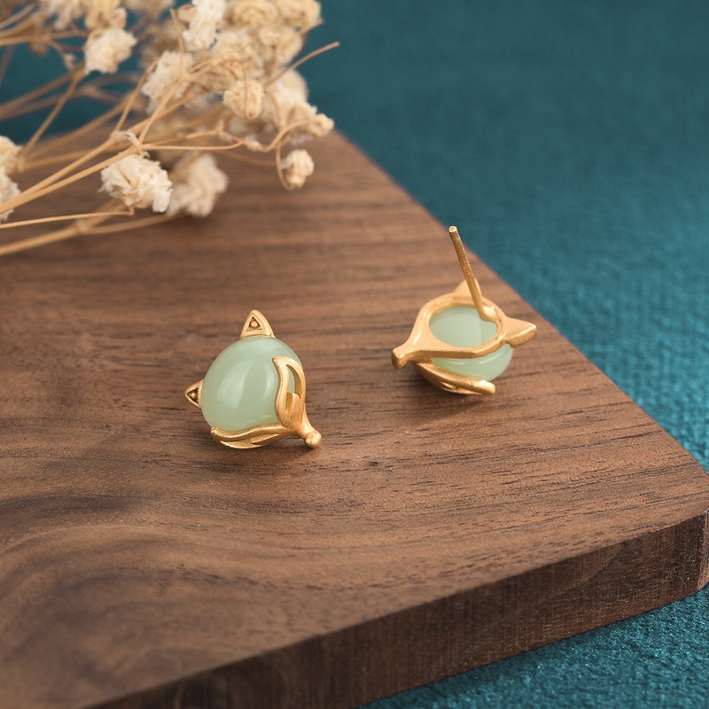 Antique Hetian Jasper Spirit Fox  Female Personality Fashion Simple Fairy