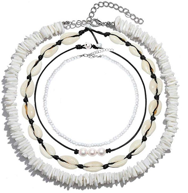 Crushed Stone Shell Fragment Women's Necklace (White rice