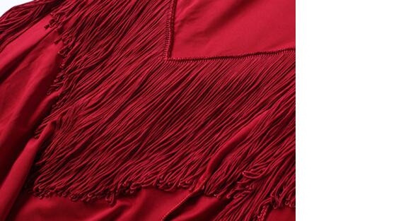 Fashion Solid Color Latin Dance Mesh Tassel Suit