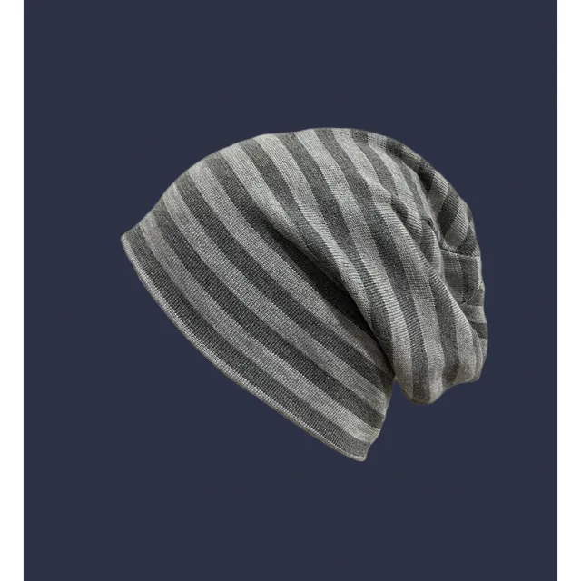 Female Autumn And Winter Warm Black And White Striped Pile Hat Grey - Shop at LoveMi