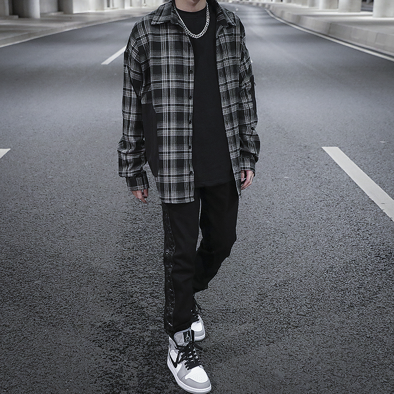High Arcade Function Pocket Stitching Plaid Shirt
