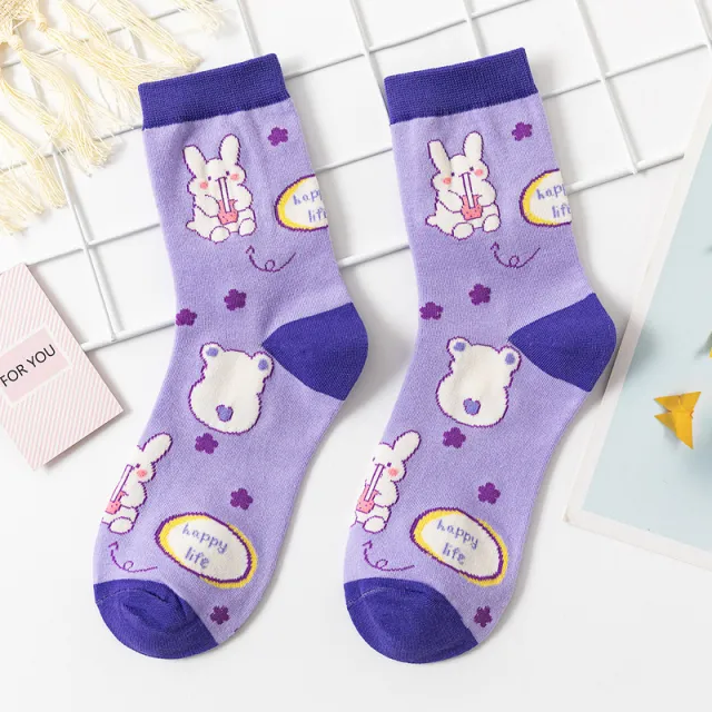 Lovely Sweet Bear Rabbit Cotton Socks Purple Rabbit - Shop at LoveMi