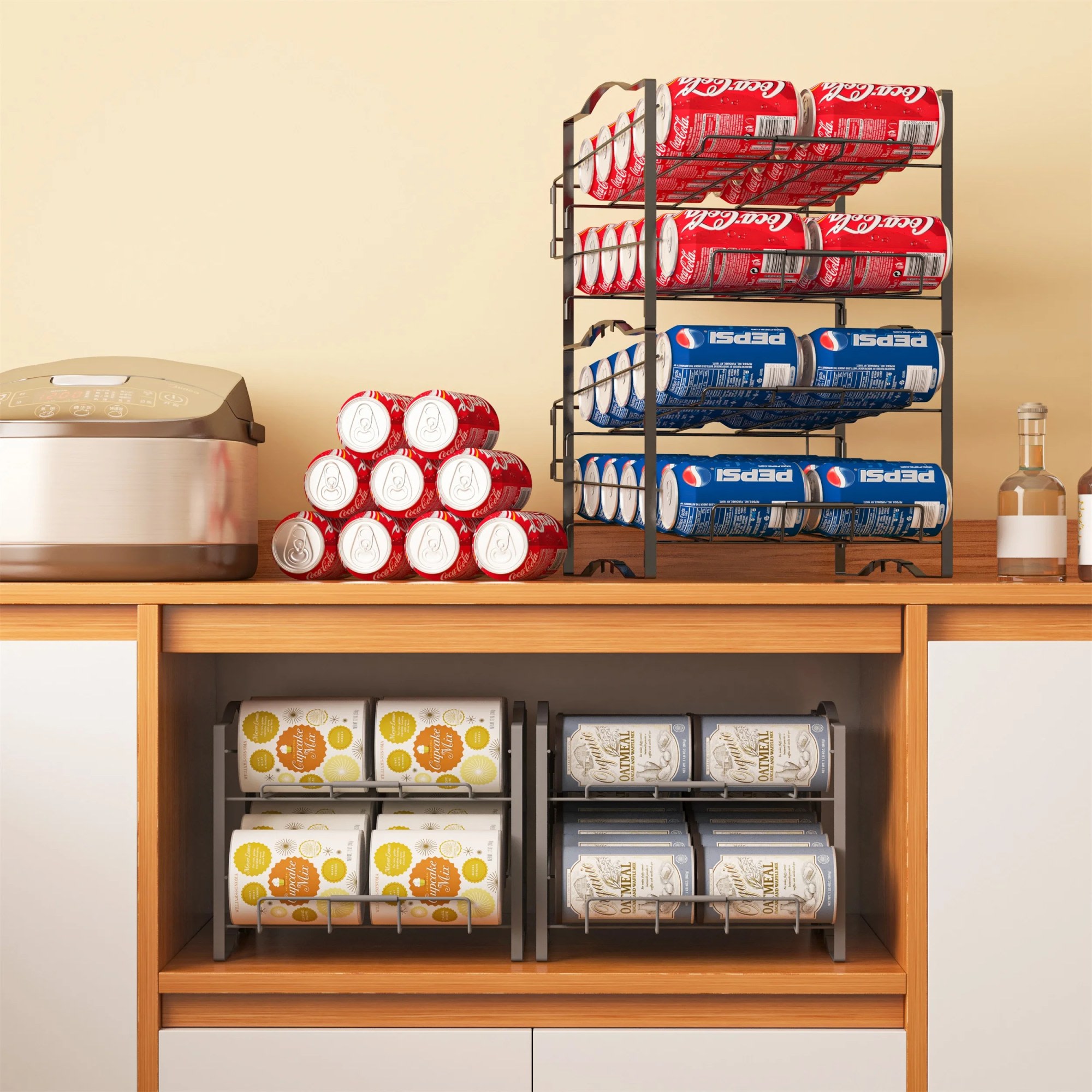 4 Tiers Can Organizer Rack, 48 Cans Soda Can Dispenser Organizer For Refrigerator, Set Of 2 Stackable Beverage Dispenser Rack 7