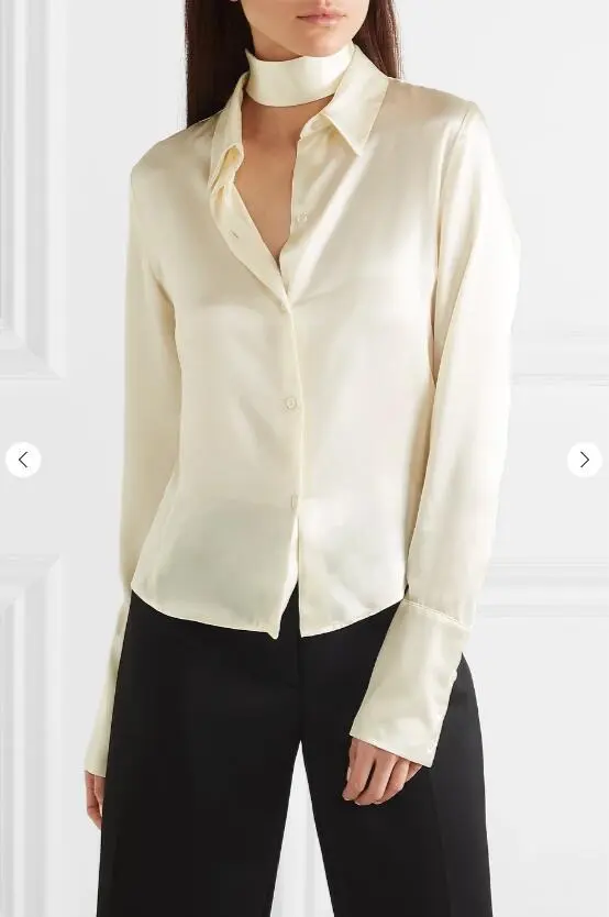 Slim Heavy Silk Shirt Shirt Women Spring And Autumn Silk Top Apricot White - Shop at LoveMi