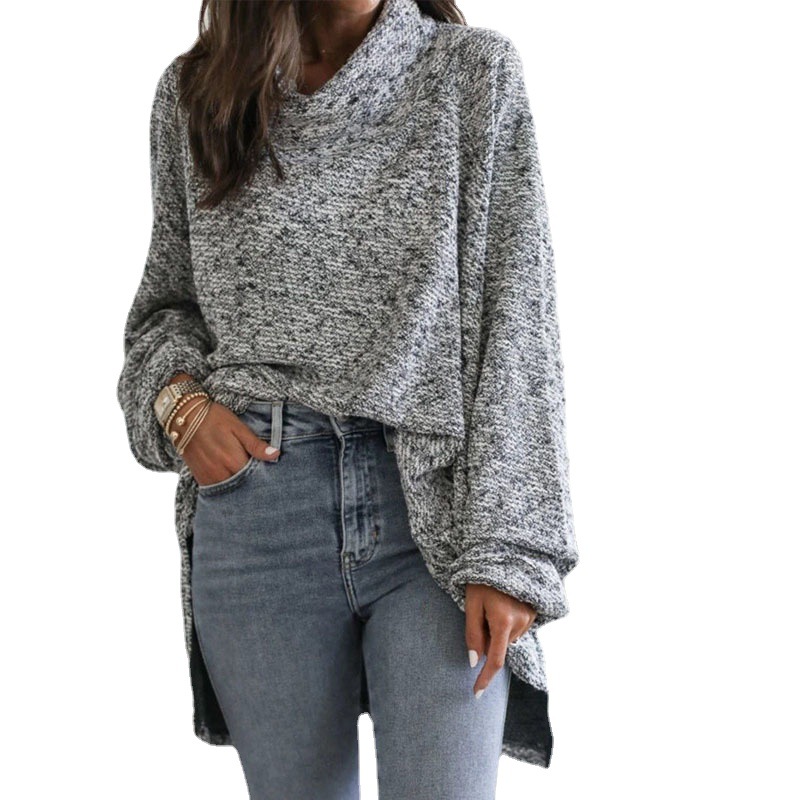 Mixed Color Loose Pullover Sweater With Short Front And Long Back