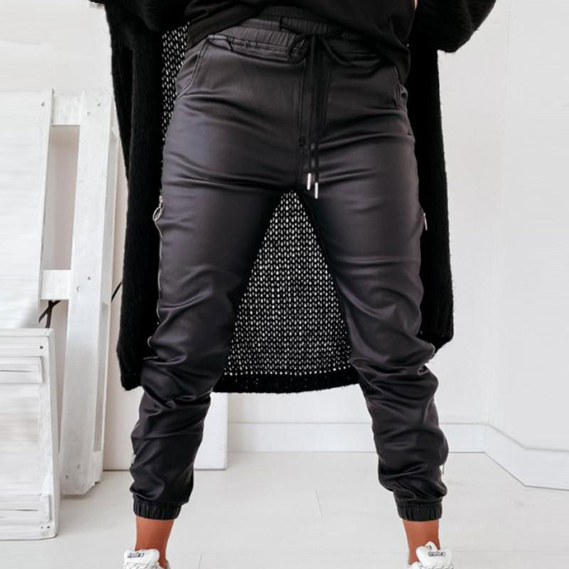 Women's Casual Leather Pants Decorated With Loose Zippers