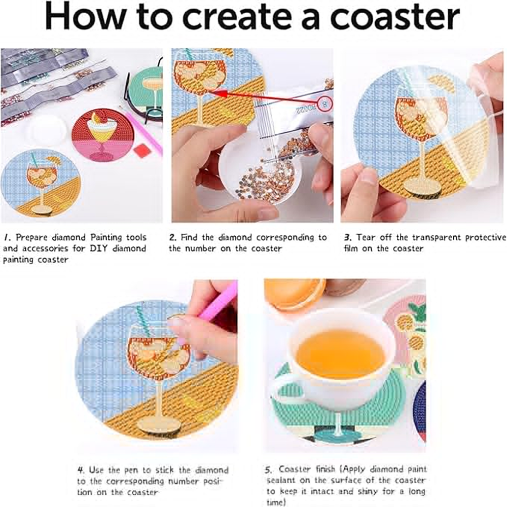 Diamond Art Drawing Coaster With Bracket, DIY Wine Glass Pattern Diamond Art Coaster, Suitable For Adults And Beginners Diamond Drawing Kit, Diamond Kit Craft Supplies, Exquisite Gifts For Fr