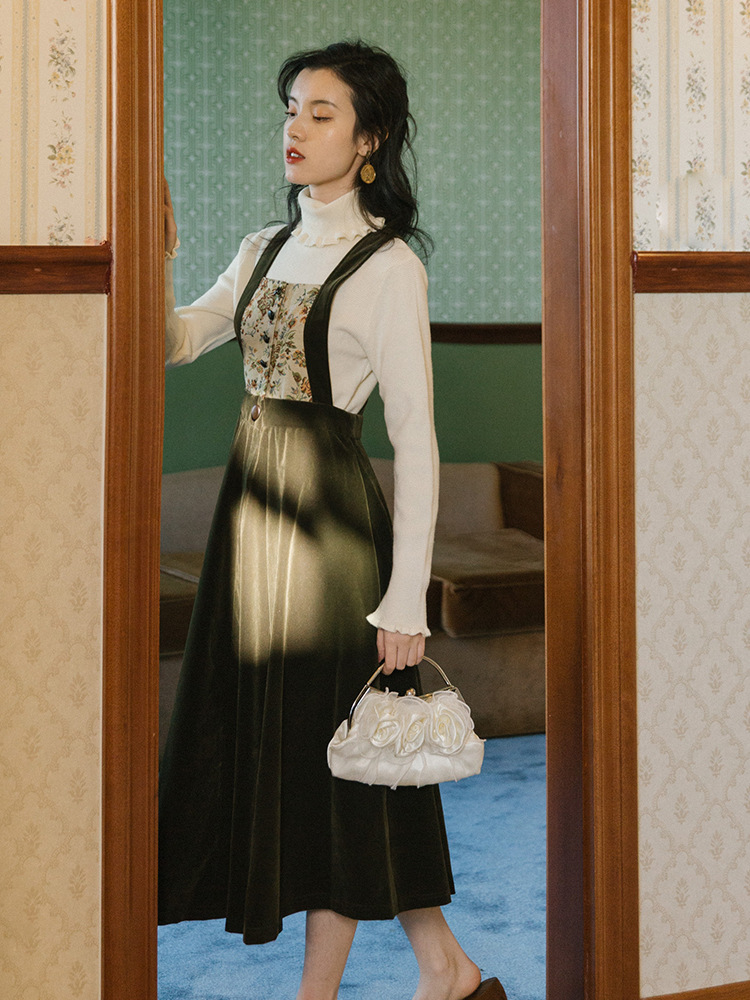 Fashion Literary Retro Print Two-piece Dress With Straps