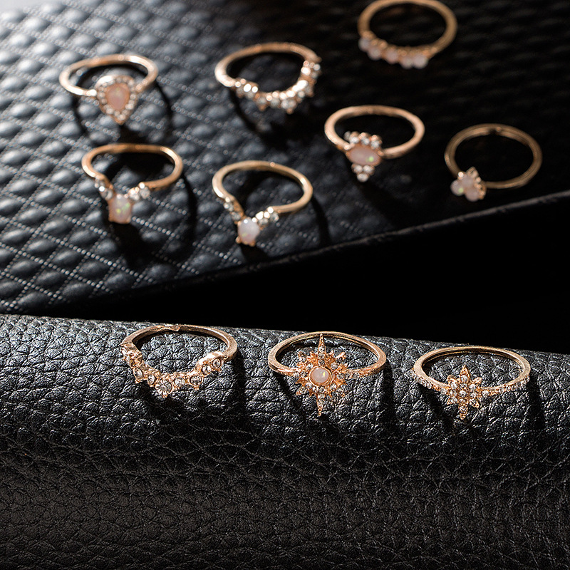 Fashion Elegant Stars Water Drop Diamond Protein Alloy Ring Rings 10-piece Set