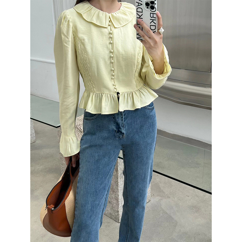 Korean Version All-match Age-reducing Fungus Edge Doll Collar Long-sleeved Shirt