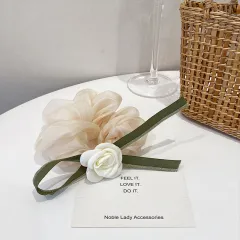 New Ribbon Camellia Large Intestine Hair Ring Temperament Rope - White - View 1