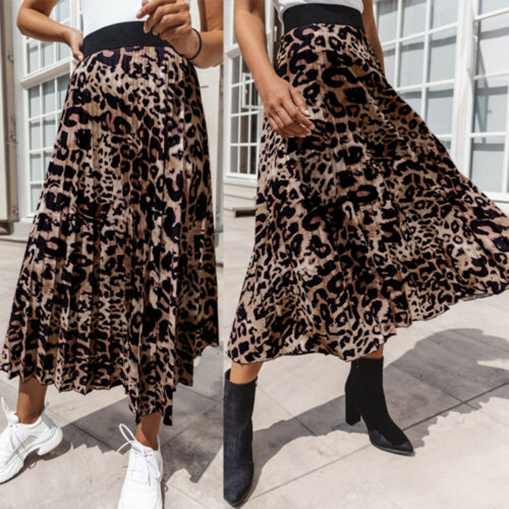 Title 6, Womens Leopard Print Pleated Skirt Ladies Elas...