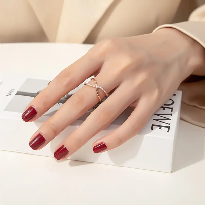 Copper Set Zircon Electroplated Cross Ring Women Ins