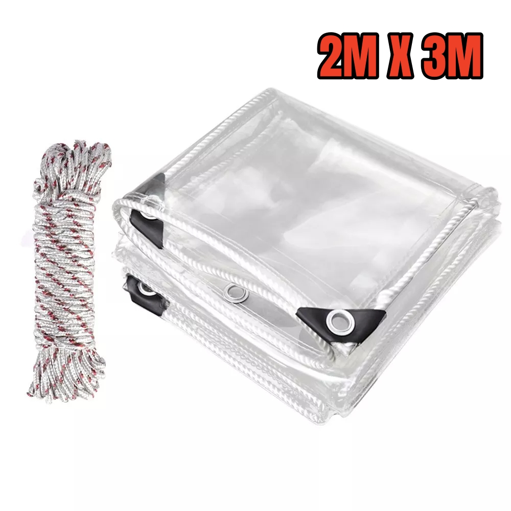 420GSM Heavy Duty Clear PVC Tarpaulin Cloth Transparent Tarps Grommets  2M X 3 M