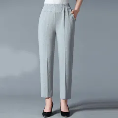 Women's Solid Colour Loose High Waist Plus Fleece Trousers - Light Grey - View 1
