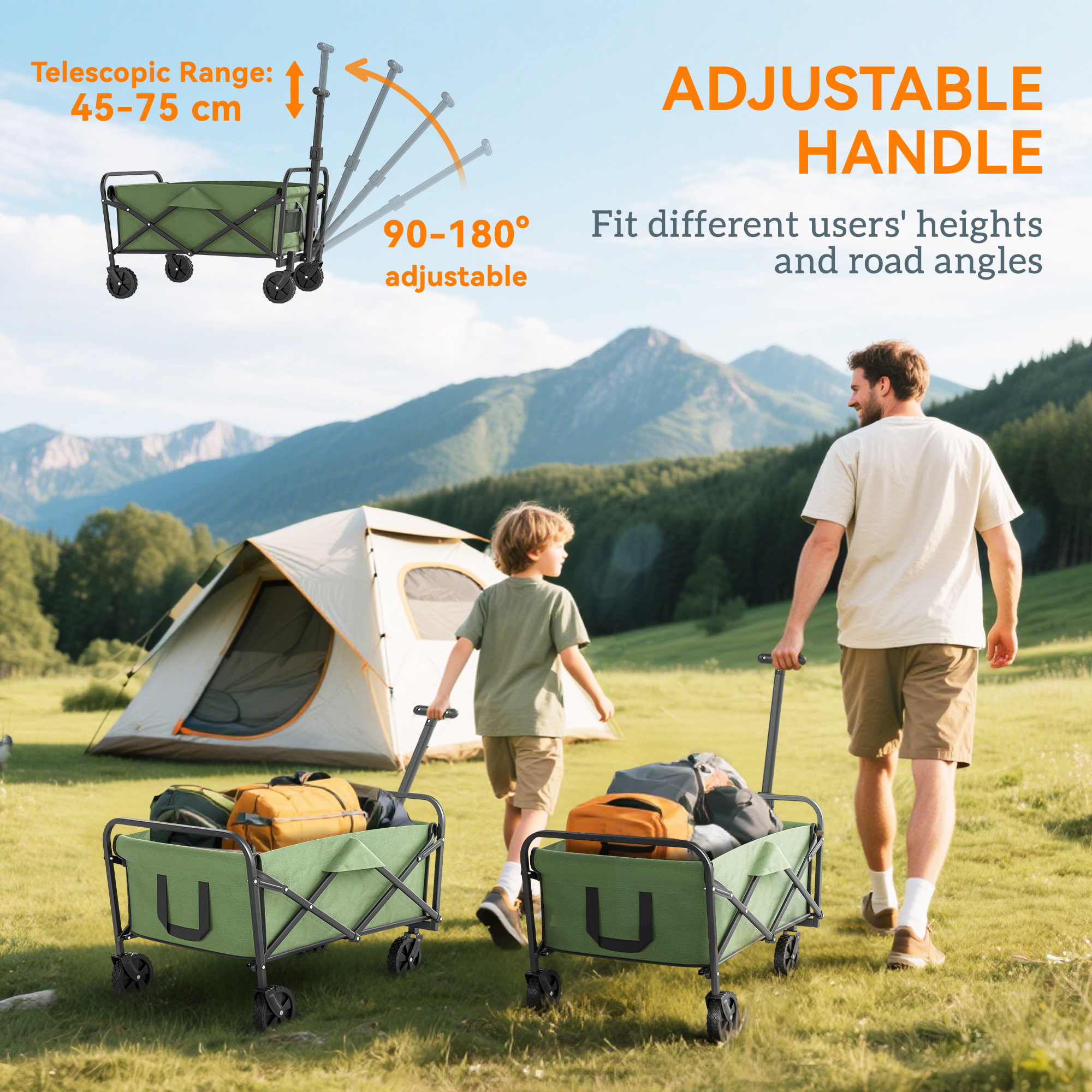 62L Festival Handcart With Wheels, Garden Folding 120kg Heavy Duty Foldable — image 11