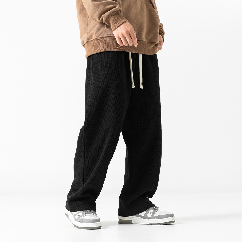 Men's Waffle Casual Embroidered Straight Long Pants