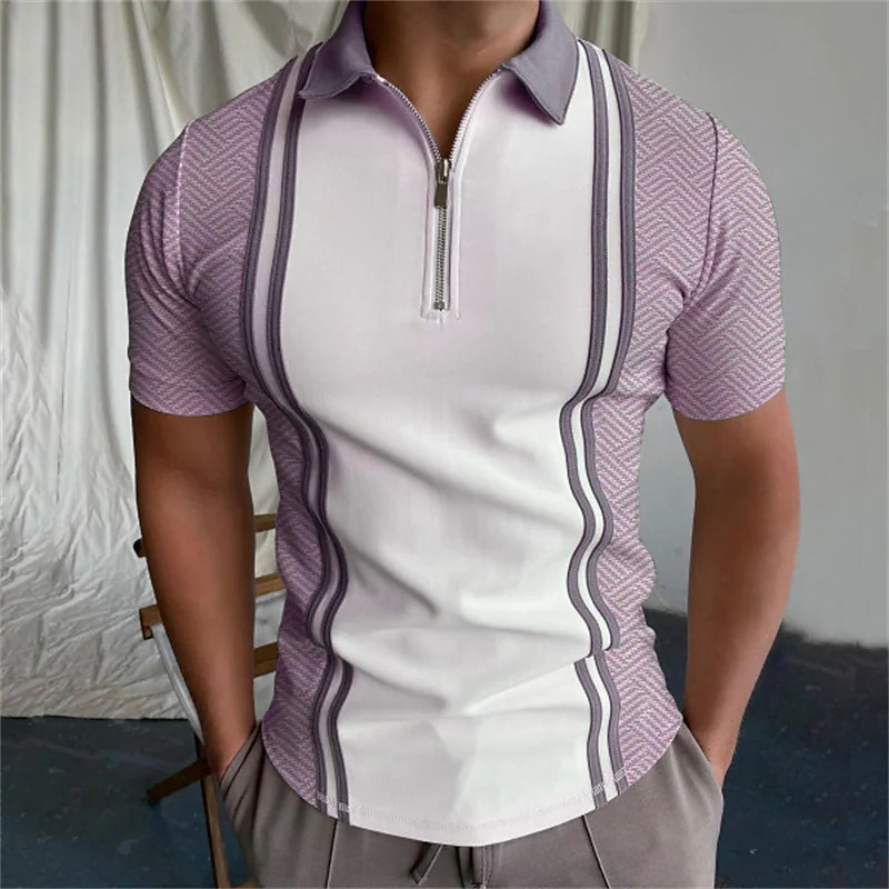 Title 3, Mens Short Sleeved Zipper Polyester Shirt — Br...