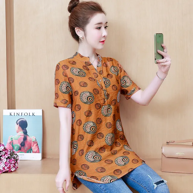 Large Size Mid length Shirt Women's Half sleeved Top Yellow - Shop at LoveMi