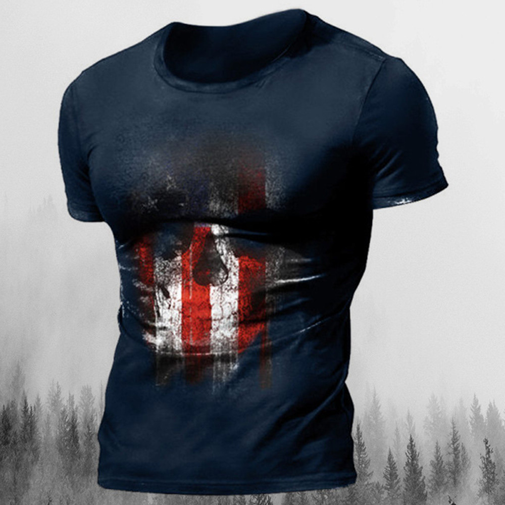 Printed Men's T Shirt Vintage Horror Skull Top